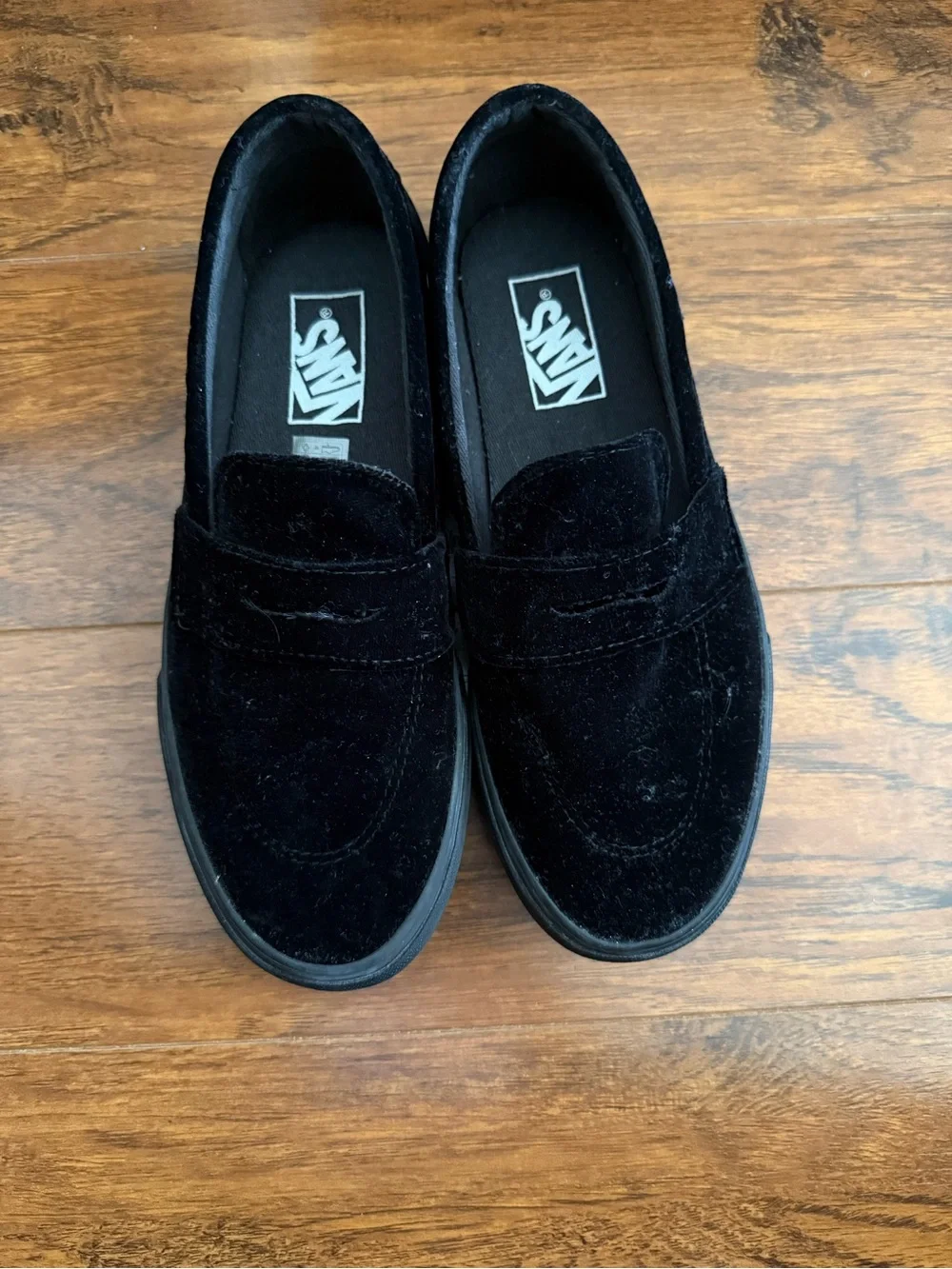 Vans Black Velvet Penny Loafers